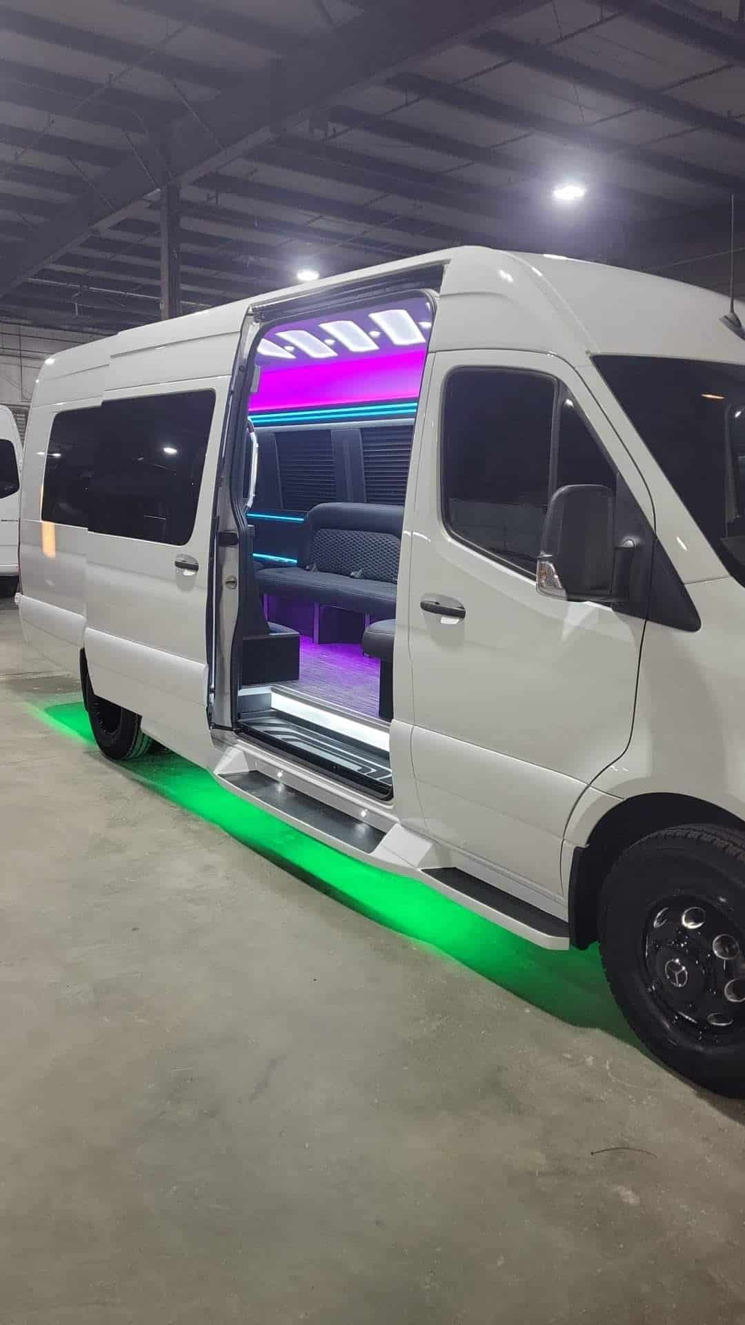 Mercedes Sprinter — White Party Bus (14 Passenger) — DreamRide luxury fleet, South Florida