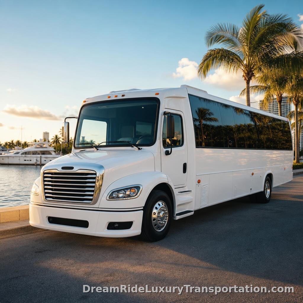 Party Bus — White (40 Passenger) — DreamRide luxury fleet, South Florida