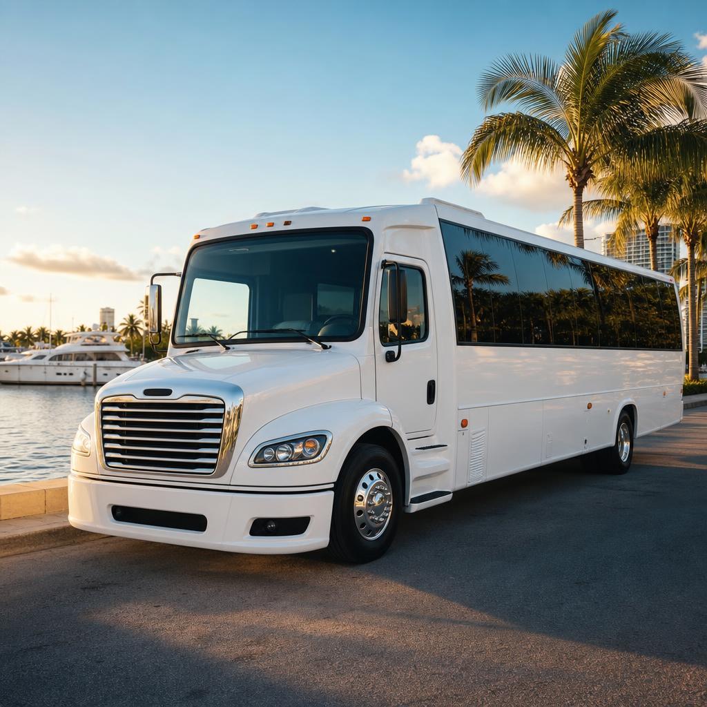 Party Bus — White (40 Passenger) — DreamRide luxury fleet, South Florida